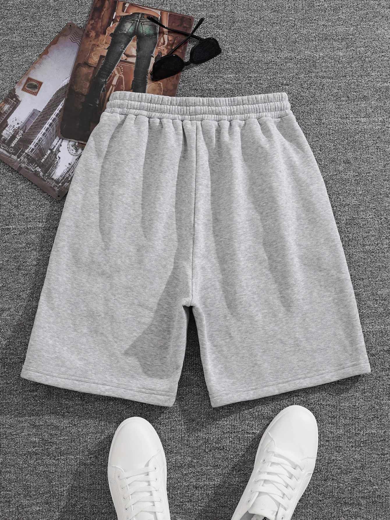 2024 New Solid Color Mens Pure Cotton Drawstring Waist Sports ShortsT250304