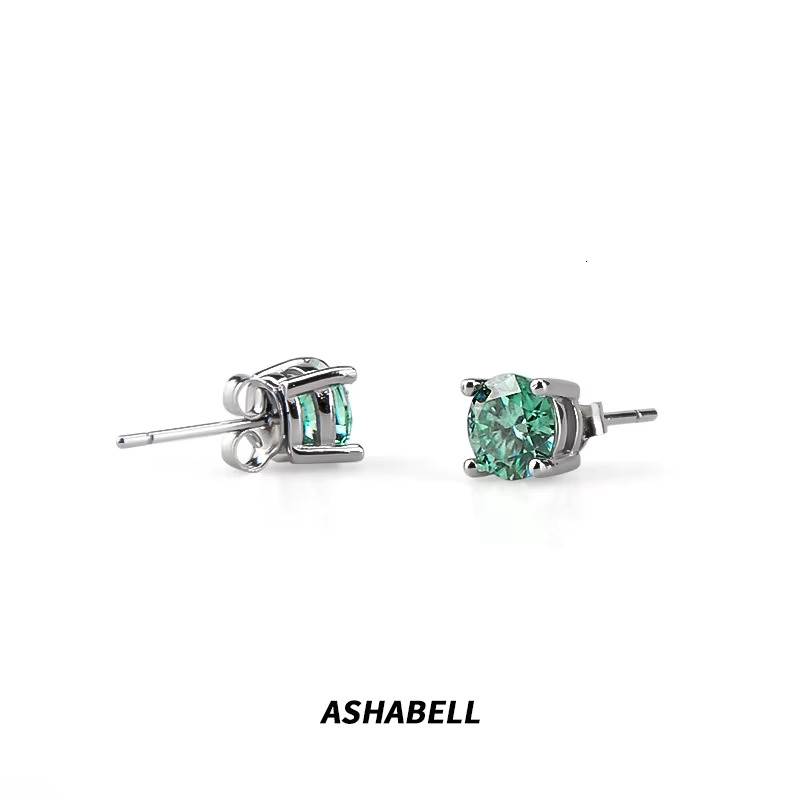 Ashabell Fashion Unisex S Pass Tester Moissanite Stud Earrings Bg Dia Screw Back Blue Green