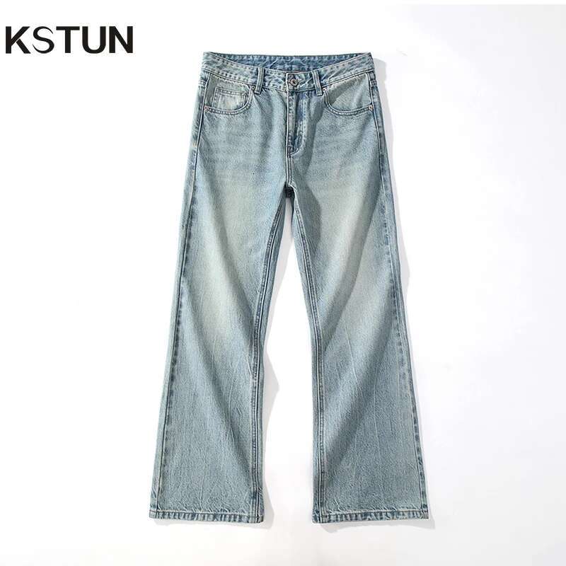 KSTUN Light Blue Jeans Men Flared Boot Cut Loose Men's Trousers Streetwear Denim Pants Americian Style Mens Clothing 2025