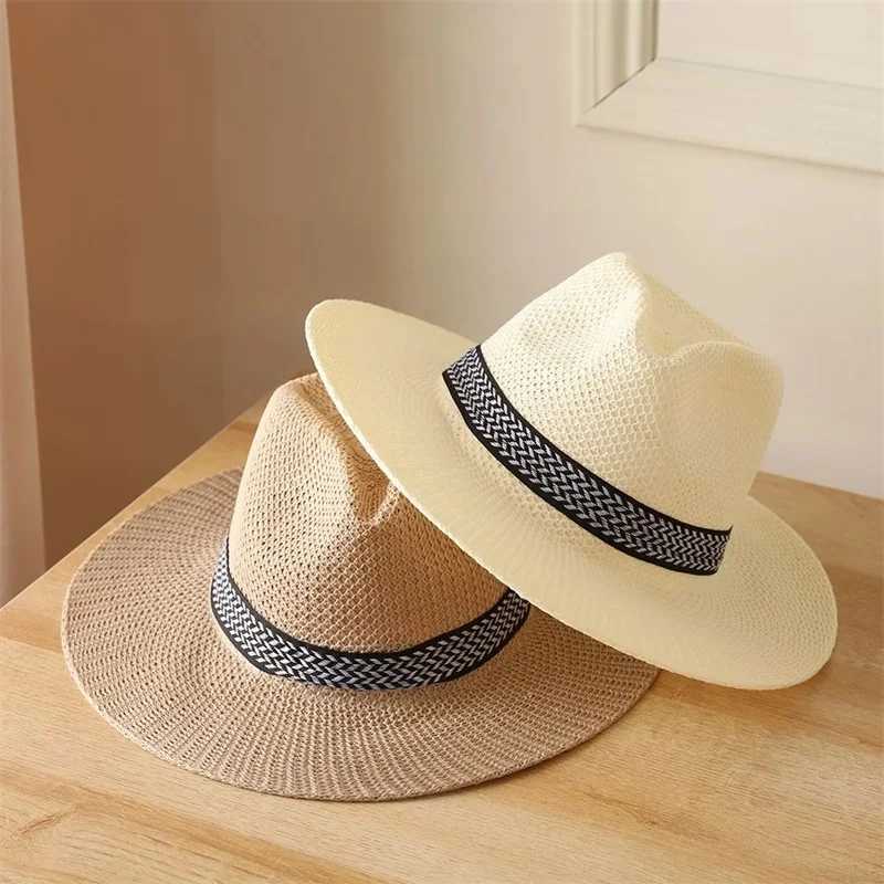 Mens Ladies Foldable Str Panama Style Sun Hat Summer Beach FloppyXJ250304