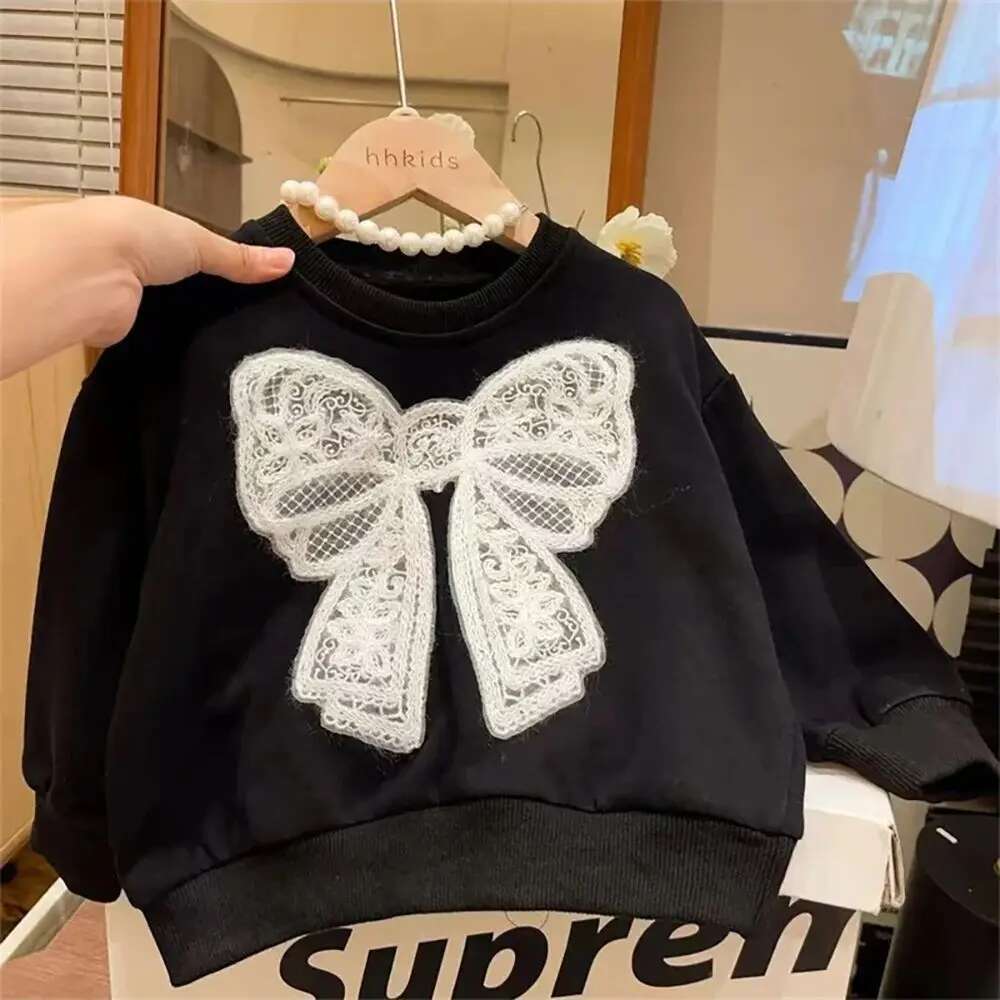 Girls Bow Sweatshirt Spring Autumn Kids Baby Fashion Long Sleeve Pullovers Casual Hoody Tops 2025 New Teenager Children Clothes
