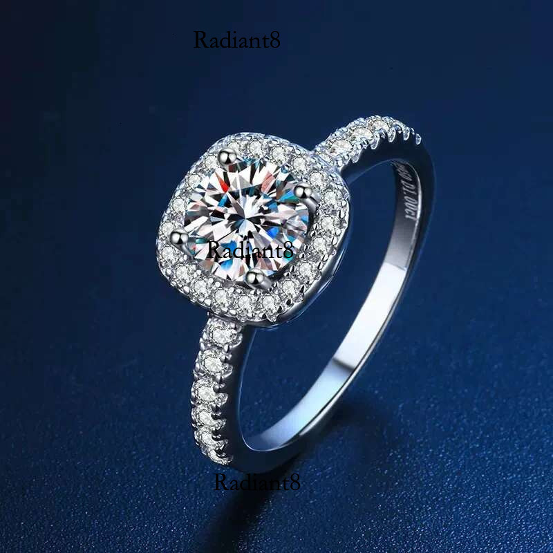 Real Moissanite Sterg Sier Ring For Women Square Round 1CT 2CT 3CT Brilliant Dia Finger Band Wedding Jewelry Gift