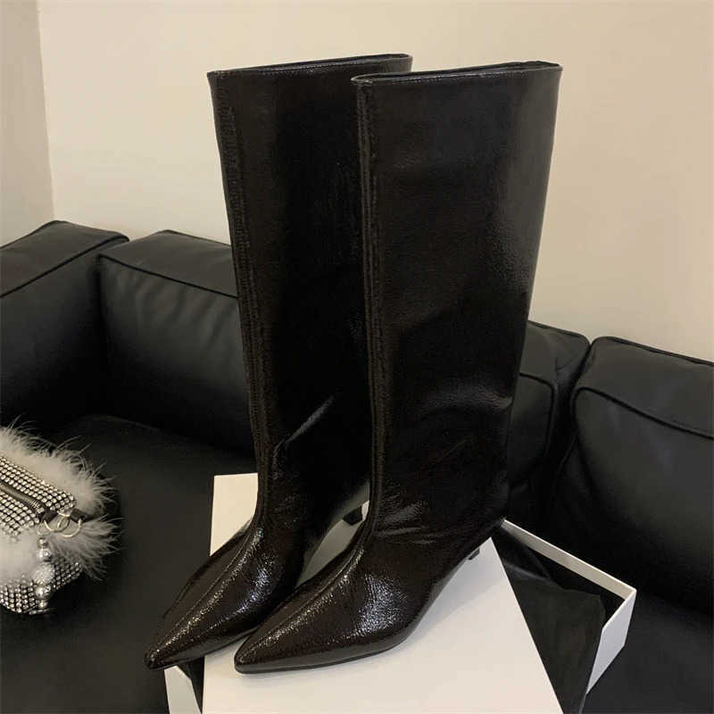 Eilyken Street Style Pointed Toe Wen Knee-High Boots Sexy Fion Slip-On Thin Low H Banquet Party Shoes Z250304