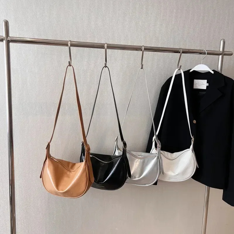 Small Silver Soft Hobo Shoulder Crossbody Bags for Women Y2K Trend Fashion Leather Handbags and Purses Womens Bags 250303