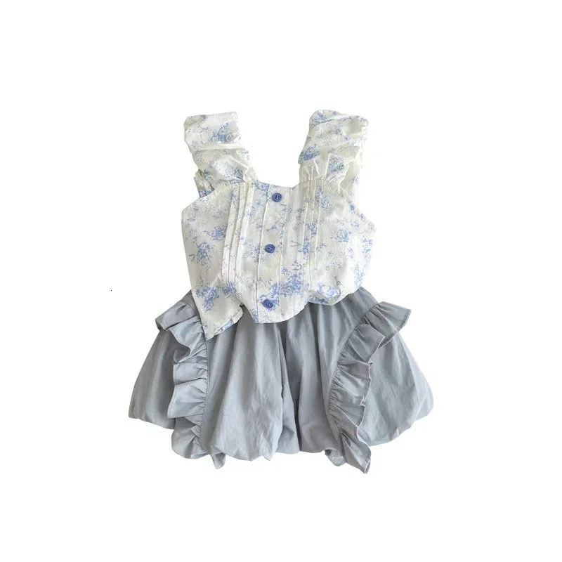 Summer Kid Girl 2PCS Clothing Cotton Floral Print Slip Tops Solid Cool Flower Bud Shorts Baby Girl Outfit Letter Teeshorts Suit 250304