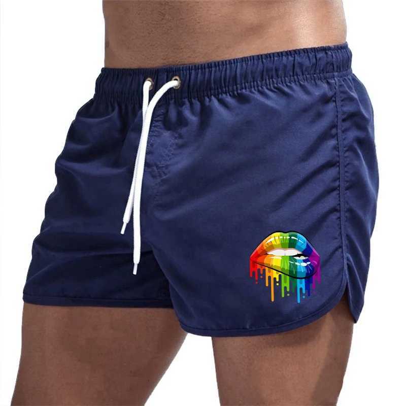 Summer Mens Shorts Lip Printing Sport Casual Fitness Breathable Training Drawstring Candy Colors Loose Male Beach Pants S-3XLT250304