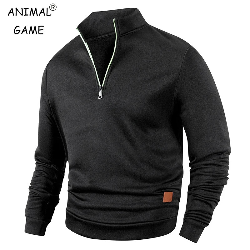 Mens Half Zipper Pullovers Athletic Sweatshirts Solid Color Long Sleeved Outdoor Streetwear Zip Up Lightweight Tracksuit Men 250304