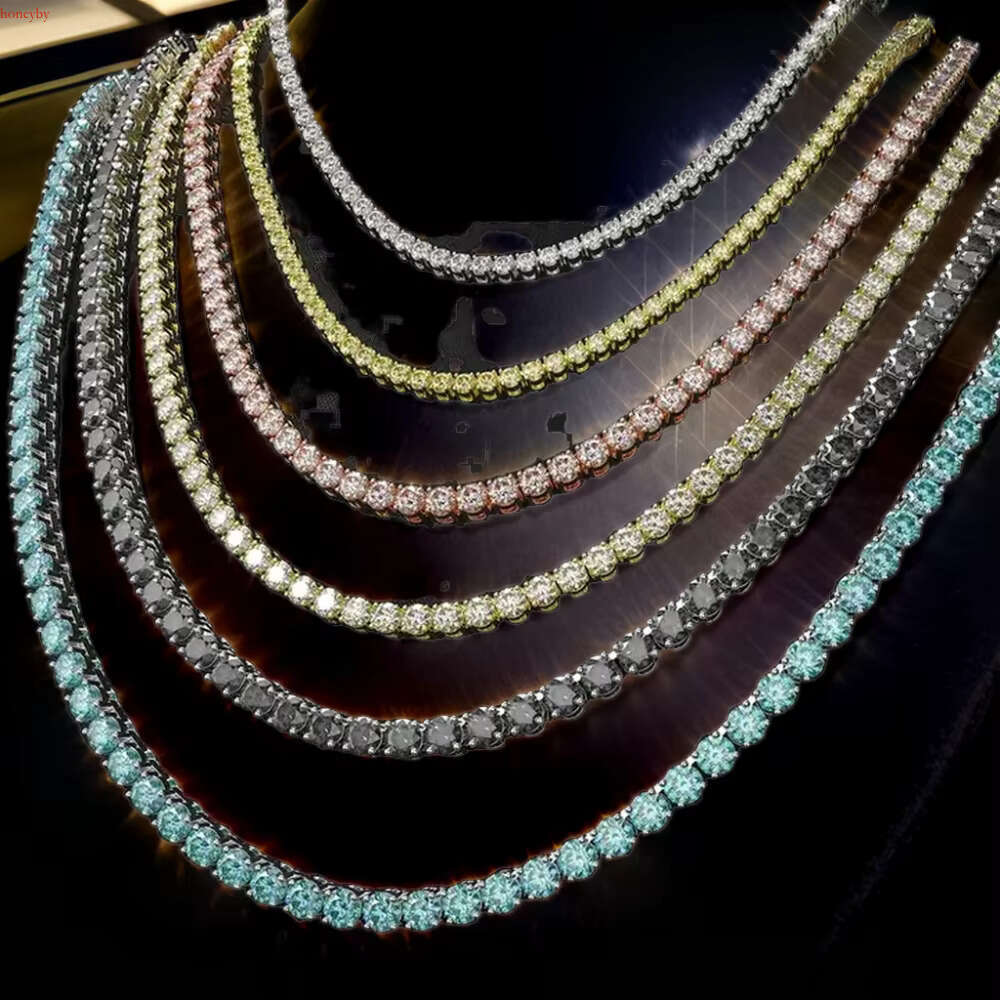 Fine Jewelry Plated k Moissanite Tennis Chain Necklace S Sterg Sier Trendy Dia 3mm 4mm 5mm Rose Gold Black