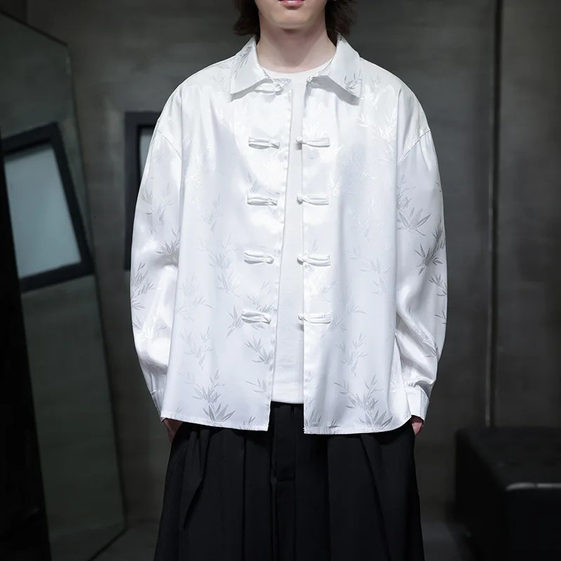 Autumn Chinese Style Jacquard Shirt Mens Trendy Long Sleeve Chinese Style Button Tang Clothing 250227