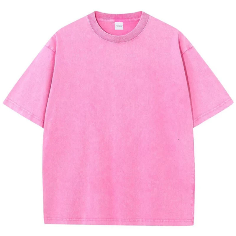 230G Cotton Retro Punk T-shirt Drop-shoulder Sleeve Men Women Vintage Short-sleeve T Shirts Solid Color Hip Hop Loose Tees 250304