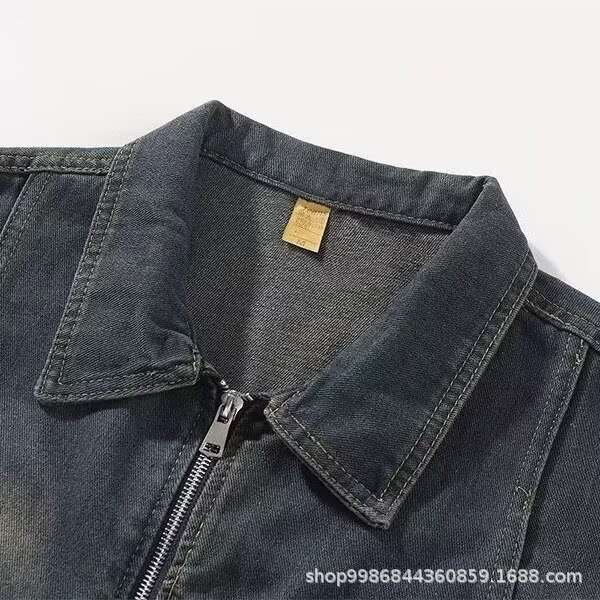 American high street vintage spliced zipper denim jacket, men's trendy brand, cool and loose, versatile couple outfit jacket