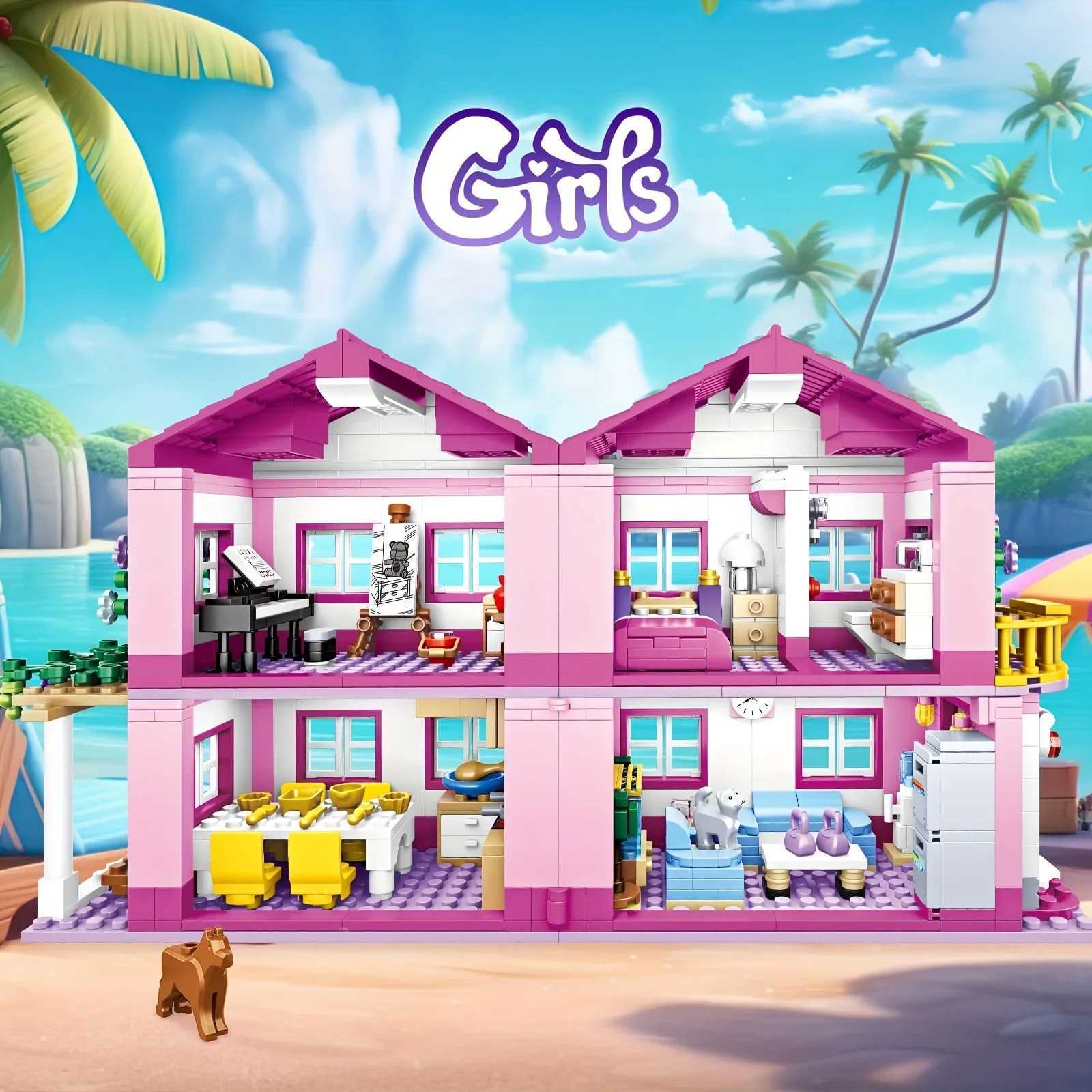 Friends City Street View House Summer Holiday Villa Castle Model Building Block Sets Figures DIY Bricks Toys for Kids Girls GiftT250304
