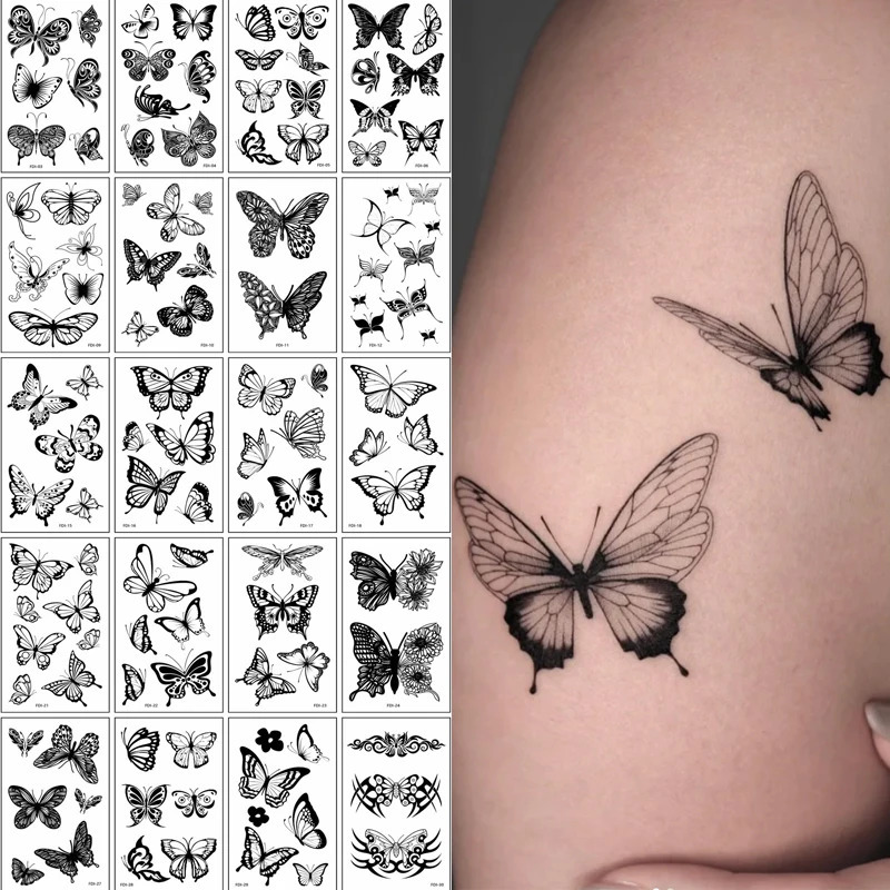 Black Butterfly Temporary Tattoo Stickers 30 piecesset 3D Transfer Waterproof Leg Arm Female Body 250219