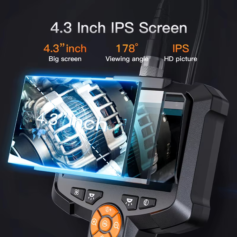 Industrial Endoscope Camera 4 3inch IPS Screen IP67 Waterproof HD1080P 8mm Lens Pipe Sewer Inspection Camera Borescope For Car