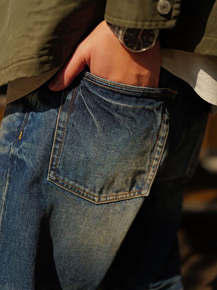 SIMWOOD High Standard 2025 Spring New Loose Tapered 15Oz Seedge Denim Jeans Men Quality Durable Vintage Trousers