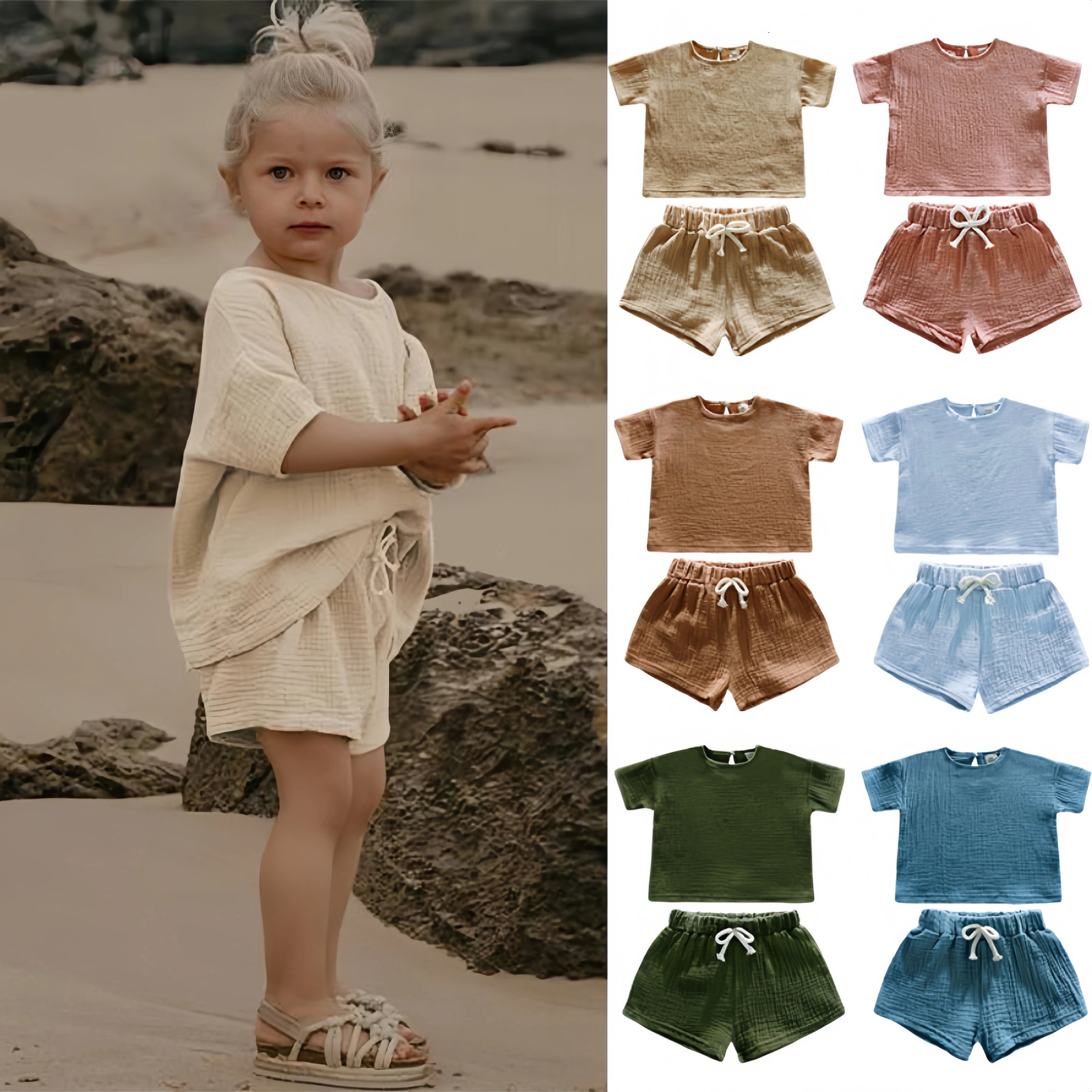 1-7T summer simple childrens clothing set cotton childrens clothing boys casual clothing top T-shirtshorts childrens set 250304