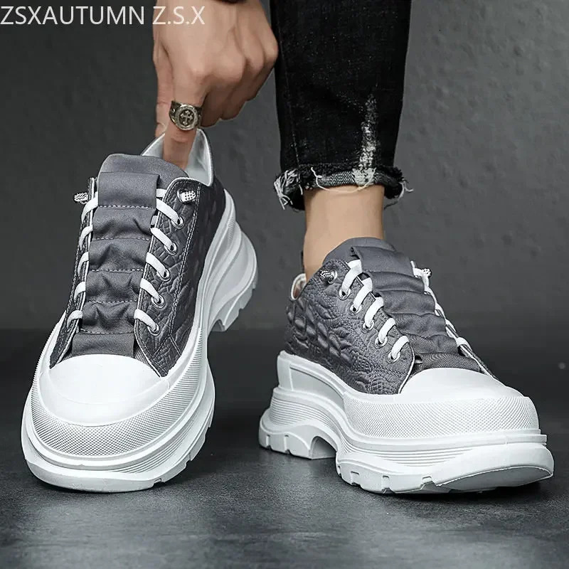 Canvas Mens Shoes Man High Heels Vulcanized Shoes Male Dance Footwear Platform Sneakers Quality Rubber Heightening Sports Shoes 250228