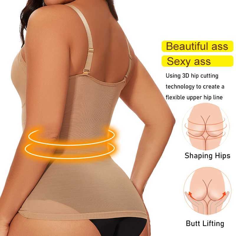 Women Built in bra Shapewear V-Neck Camisole Belly Cross Shaping Tummy Control Body Shaper Tops Underwear Compression CorsetXJ250304