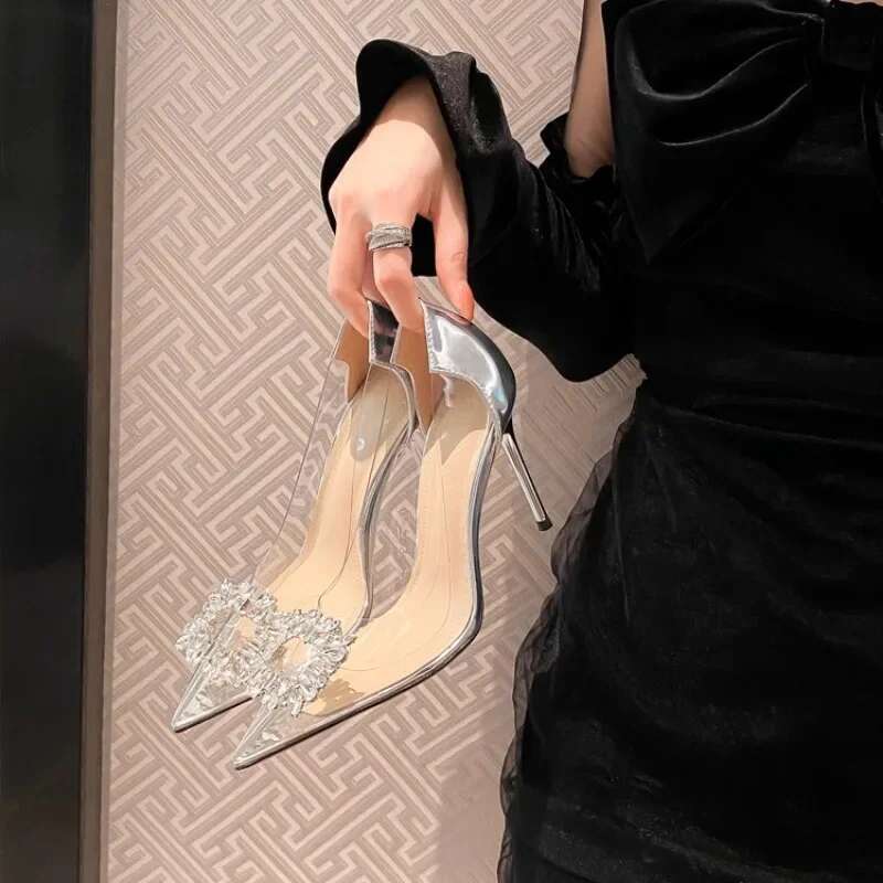 Crystal Summer Pointed Fairy Ladies Wind Rhie Butterfly-knot Transparent High Heel Women Sandals Fashion Shoes