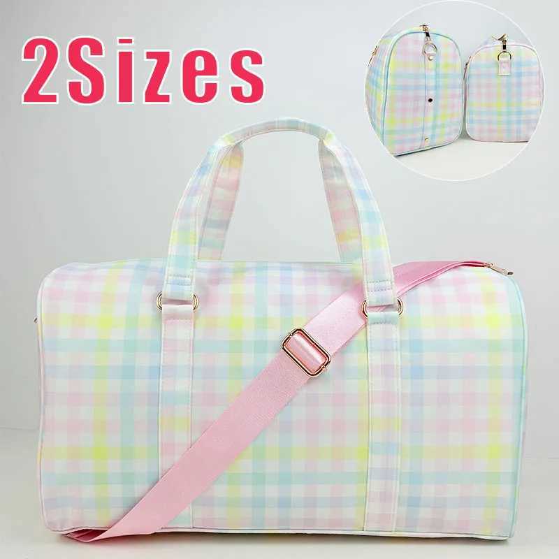 Nylon Waterproof Duffle Bags Travel Handbag Rainbow Gingham Travel Bags Custom Woman Large Fitness Yoga Handbags Y250304