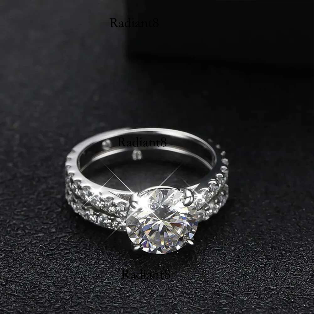 D VVS1 All Moissanite Row Rings Set For Women S Sterg Sier Plated White Gold Dia Ring Wedding Bands Fine Jewelry