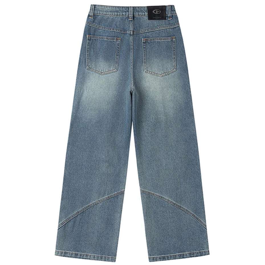 Men Hi Street Baggy Blue Loose Casual Straight Denim Pants Irregular Patchwork Streetwar Hip Hop Haruku Jeans For Male