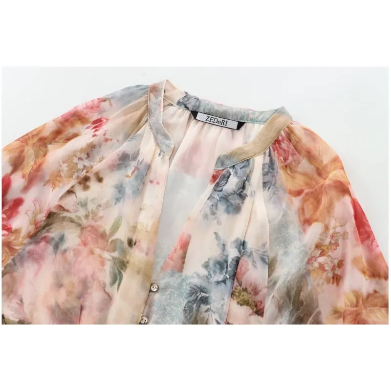TRAF Print Long Dress With Belt For Women Autumn Fashionable Sleeved Loose Casual Elasticated Waist Female Midi 250303