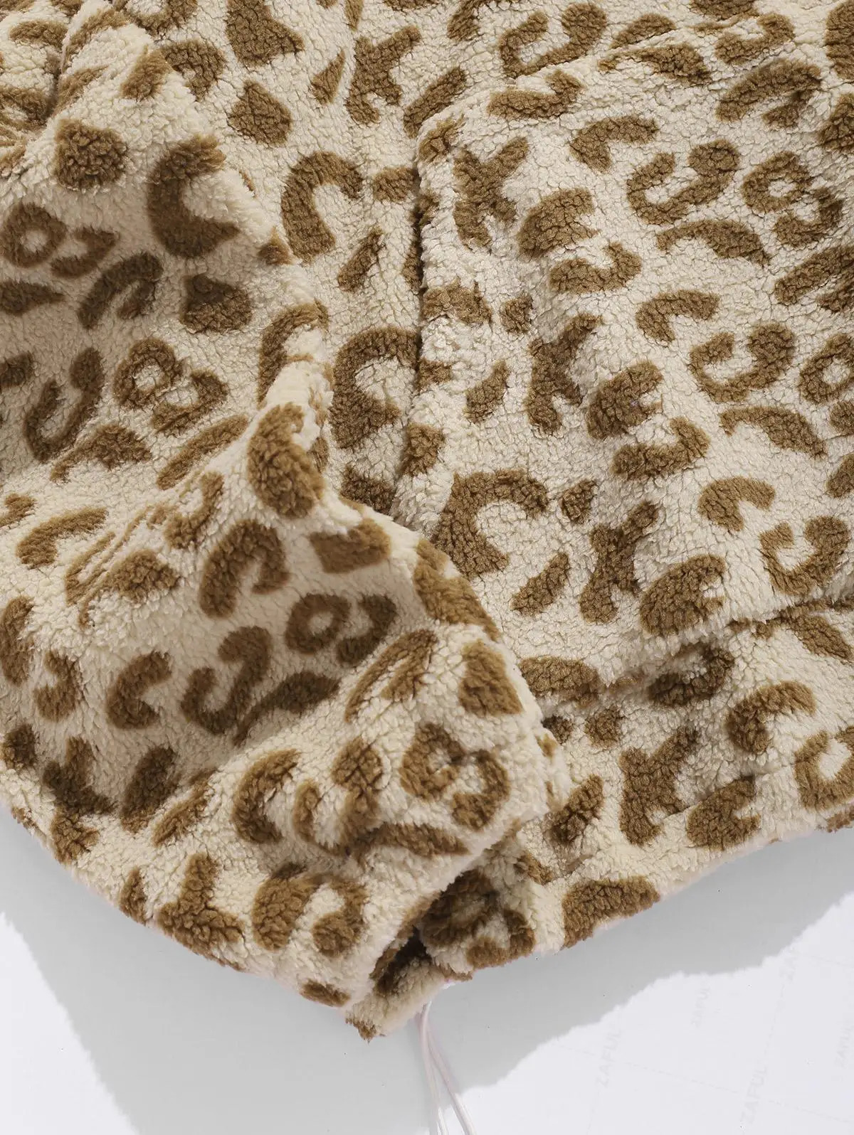 Mens Faux Fluffy Sherpa Fleece Leopard Pattern Half Zip Stand Collar Kangaroo Pocket Pullover Sweatshirt 250304
