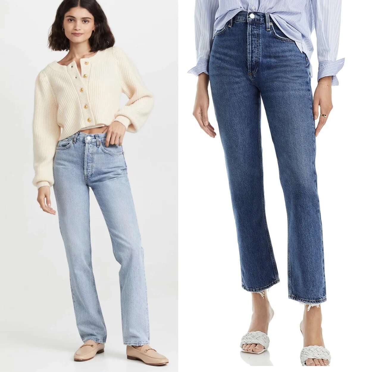 2023 New Women High Waisted Denim Pants Fashion Casual Straight Light Blue Jeans Streetwear