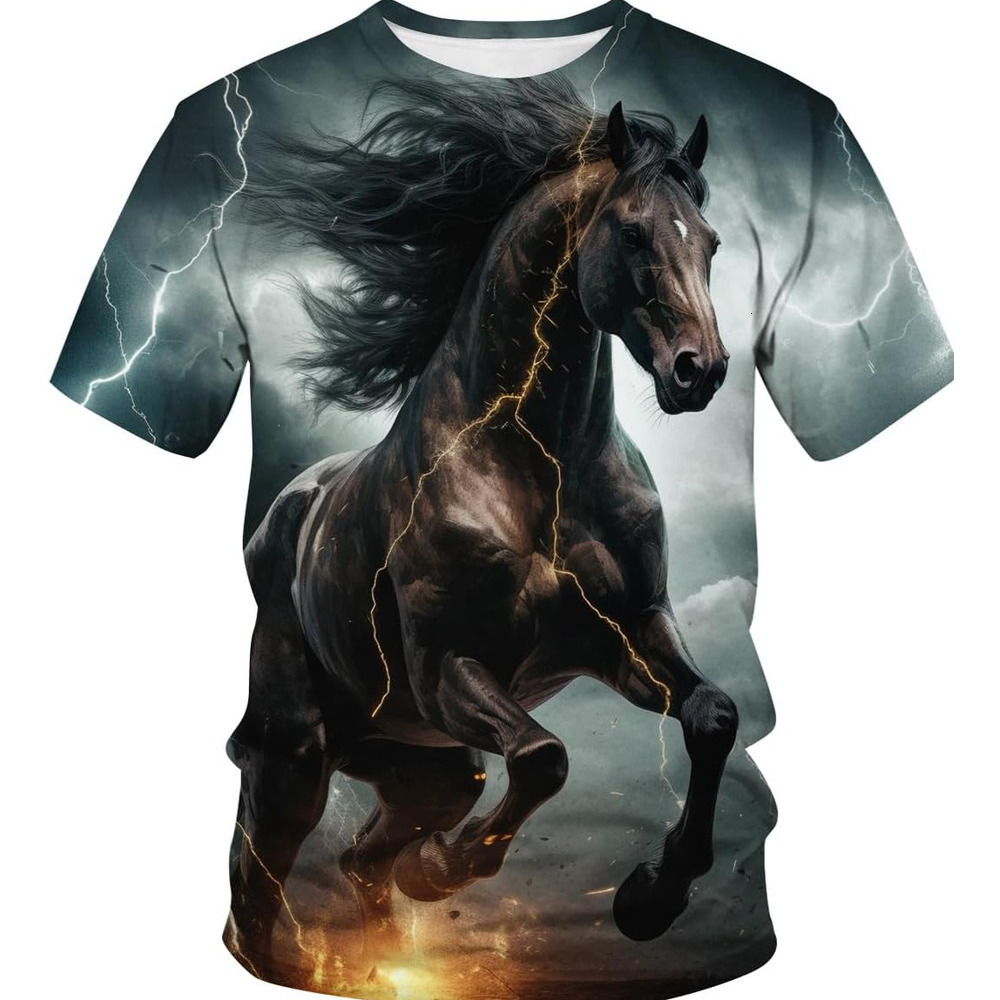 Mens T shirt Mens Animal Print T-Shirt Funny Horse Short Sleeve Tee Tops tee Casual tops summer clothes cool