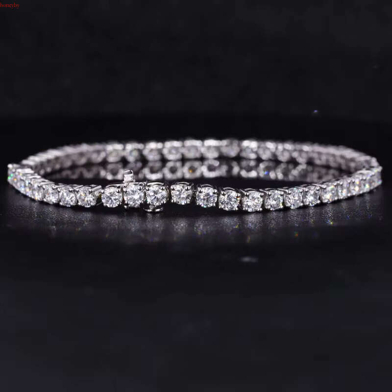 Starsgem Gold 4mm Round Mossinate Dia Charm Bracelet Sier Moissanite Tennis Chain