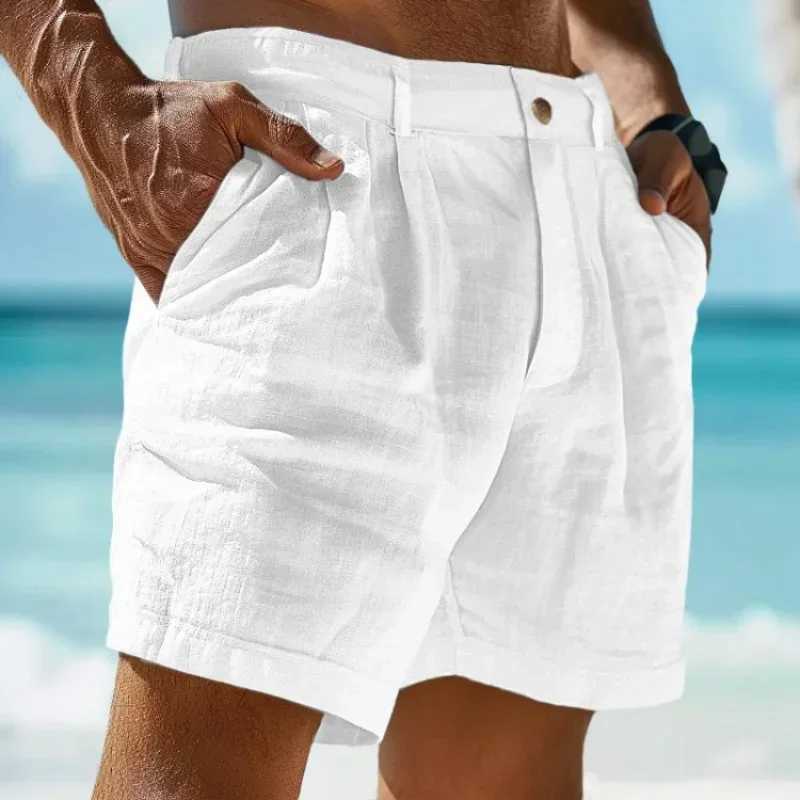 Beach Holiday Linen-cotton Blend Shorts Mens Summer Linen Shorts Outdoor Shopping Fashion Solid Color Shorts for MenT250304