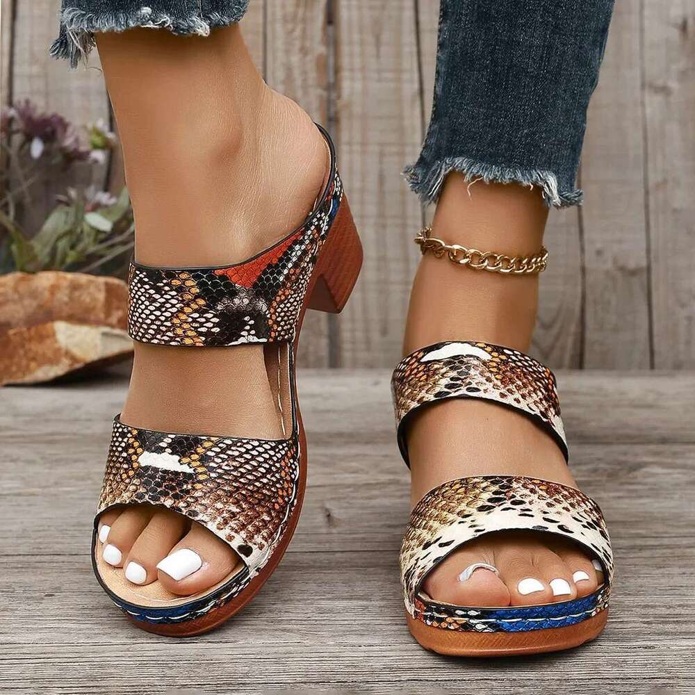 Women's Slippers Summer New Women Fashion Big Size Thick Heel Shoes Fish Mouth Outdoor Leopard Print Increase Sandals