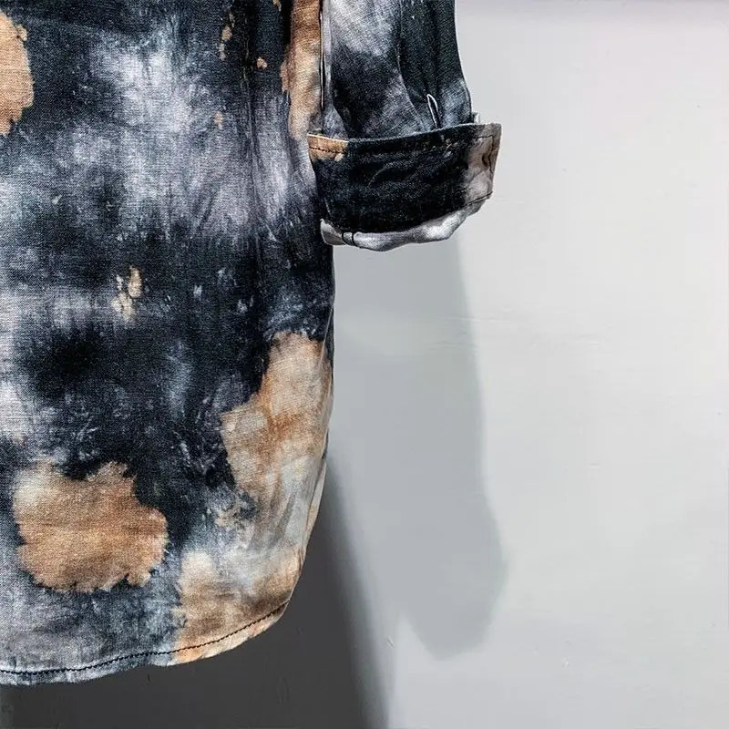 Summer Shirt Mens Short-sleeved Starry Sky Pattern Tie-dye Five-point Sleeve Teenager Student Casual Half-sleeved Floral Shirt 250227