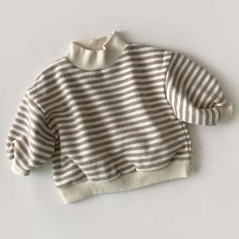 2025 Winter New Baby Striped Plus Veet Thicken Kids Warm Hoodie Loose Boys Casual Sweatshirt Fashion Girls Tops