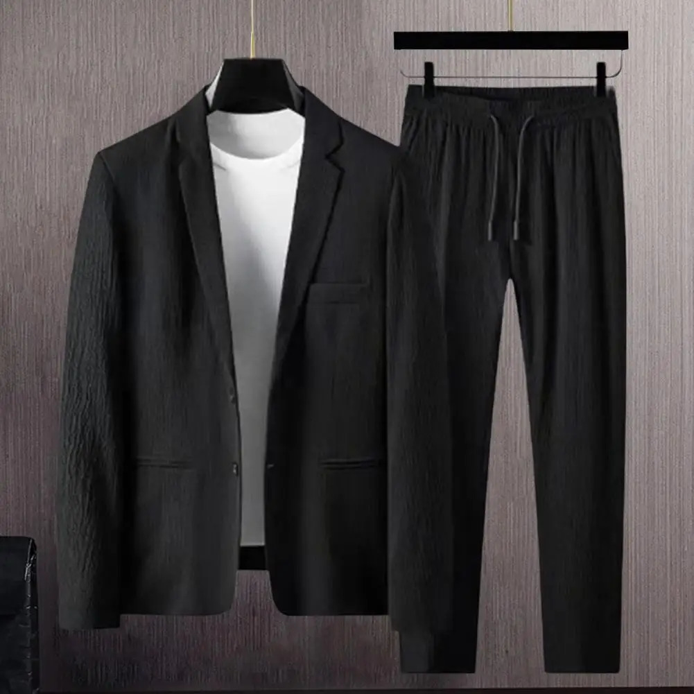 Men Two-piece Suit Striped Pleated Men Blazer Pants Set Pleated Drawstring Loose Lapel Pockets Thin Formal Business Men Set 250303