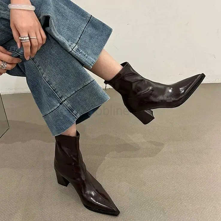 White Ankle Boots Boots-Wen Fem Shoes Winter Footwear Low 2025 High Heel Ladies Pointy Autumn Pointed Toe Pumps Winter Boot Z250304
