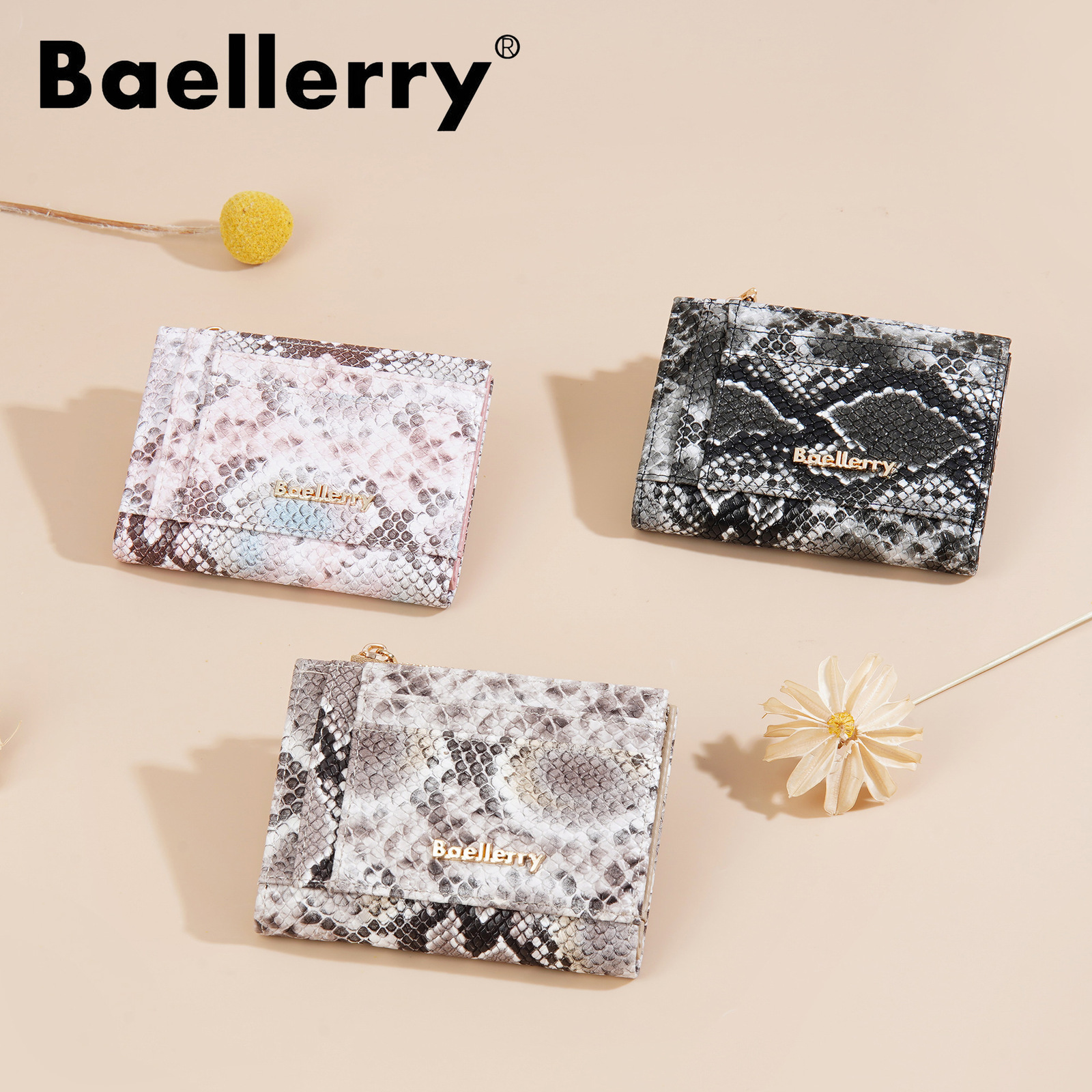 Baellerry Wallet Womens Fashion Serpentine Short Style Multi Card Zipper Premium Zero Wallet 250304