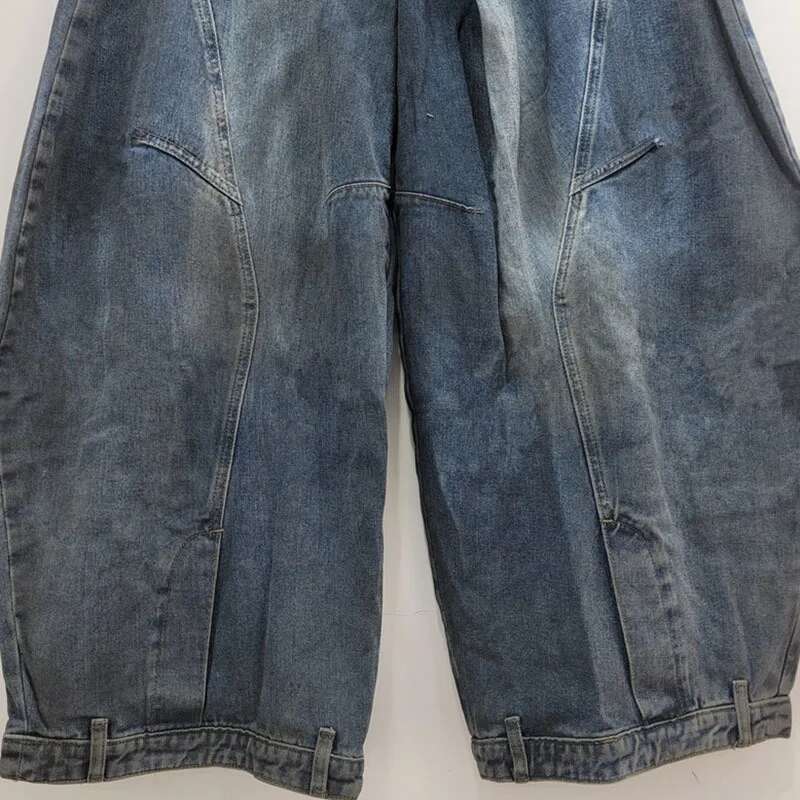 Vintage Fashion Irregular Denim Pants For Women High Waist Straight Wide Leg Jeans Female 2025 Autumn New Items 11A01242