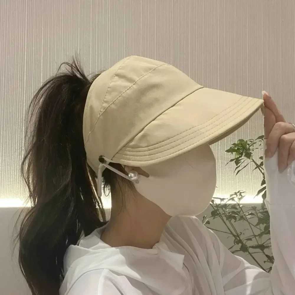 Summer Wide Brim Sunhat Women Foldable Adjustable Outdoor Beach Bucket Hat UV Protection Visors Fisherman Ponytail CsXJ250304