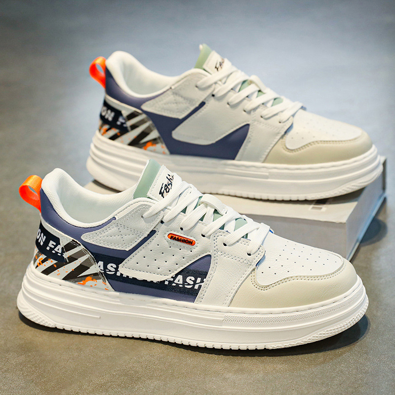 Men's Designer Shoes Spring And Autumn New Leather Breathable Casual White Thick Sole Increased Mesh Inner Sports Board Shoes Fashionable White S