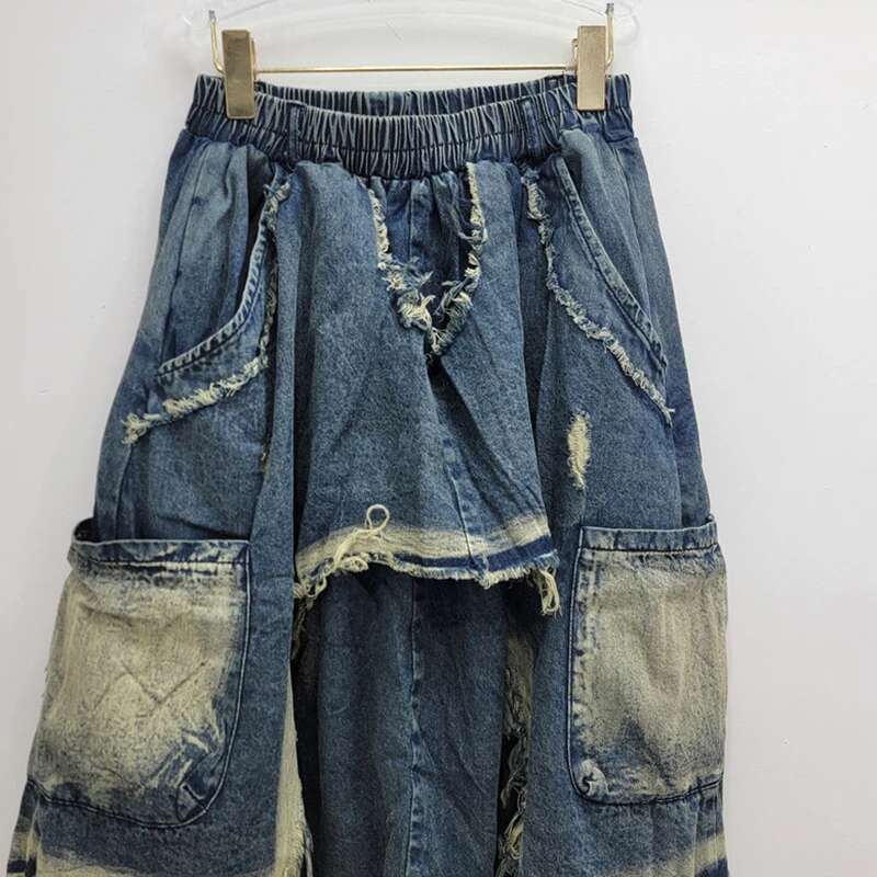 DEAT Street Hip-Hop Jeans For Women 2024 Autumn New Collection Elastic Waisted Loose Denim Pants Female Trendy 11A01055