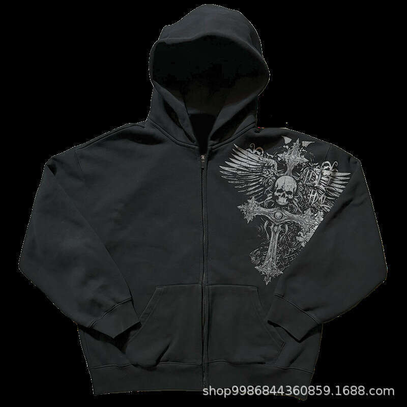New Youth Trend Zipper Printed Loose Sports Autumn/Winter Hip Hop Top Coat