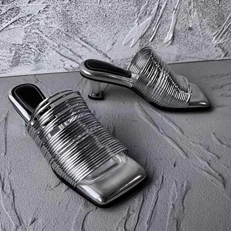 Eilyken Re Design Narrow Band Square Toe Wens Slipper Sandals Summer Sexy High Heel Ladies Mes Slides Shoes Z250304