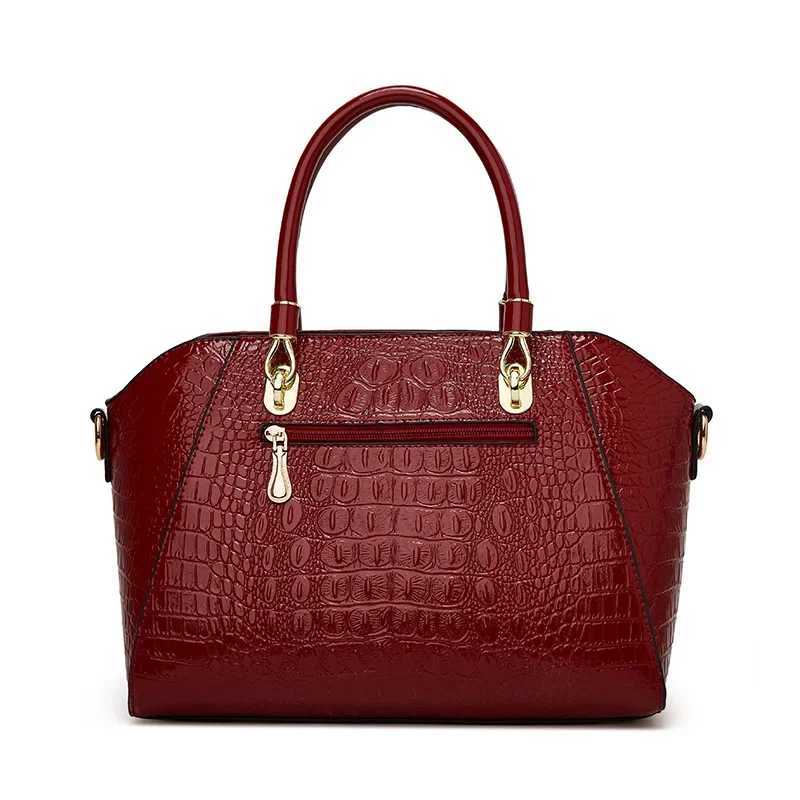 Crocodile Pattern Handbags for Women Designer Luxury Bag Shiny Faux Leather Ladies Hand Bags 2024 Trend Red Black Blue Green New Z250303
