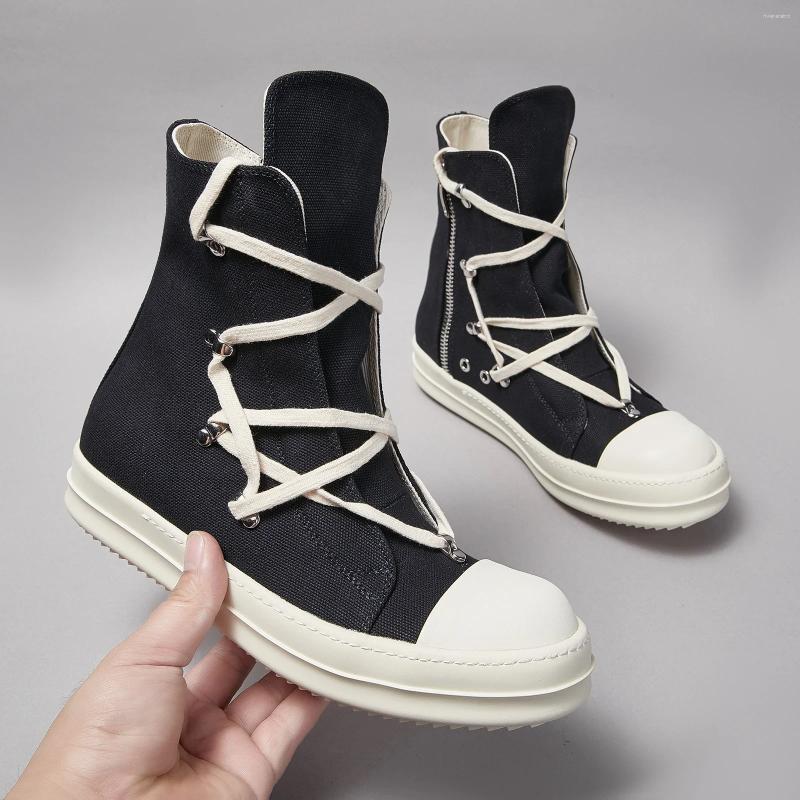 Casual Shoes Dekherw High Top Quality Black Designer Men Shoe Roman Fashion Pentagram Thick-Sole Zip Flat Canvas Luxury Women Sneaker 36-45