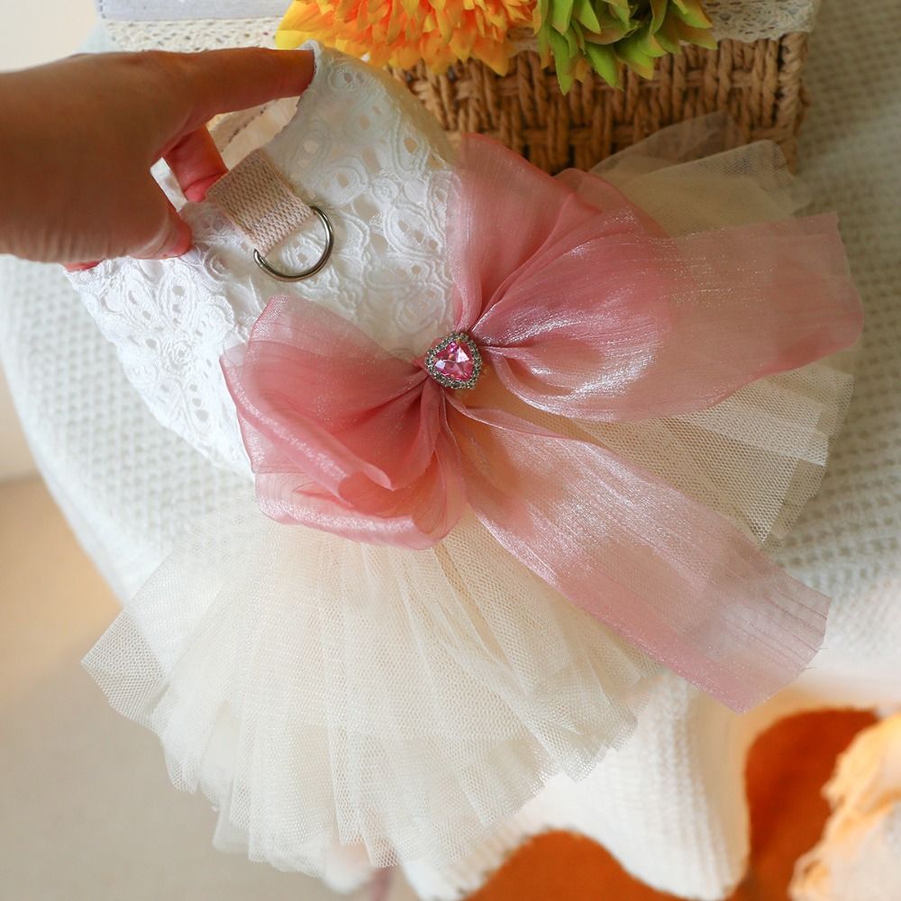 Cute Fairy Dress Cat Dog Wedding Dress Organza Lace Puppy Skirt Soft Big Bow Pet Skirt Birthday Party