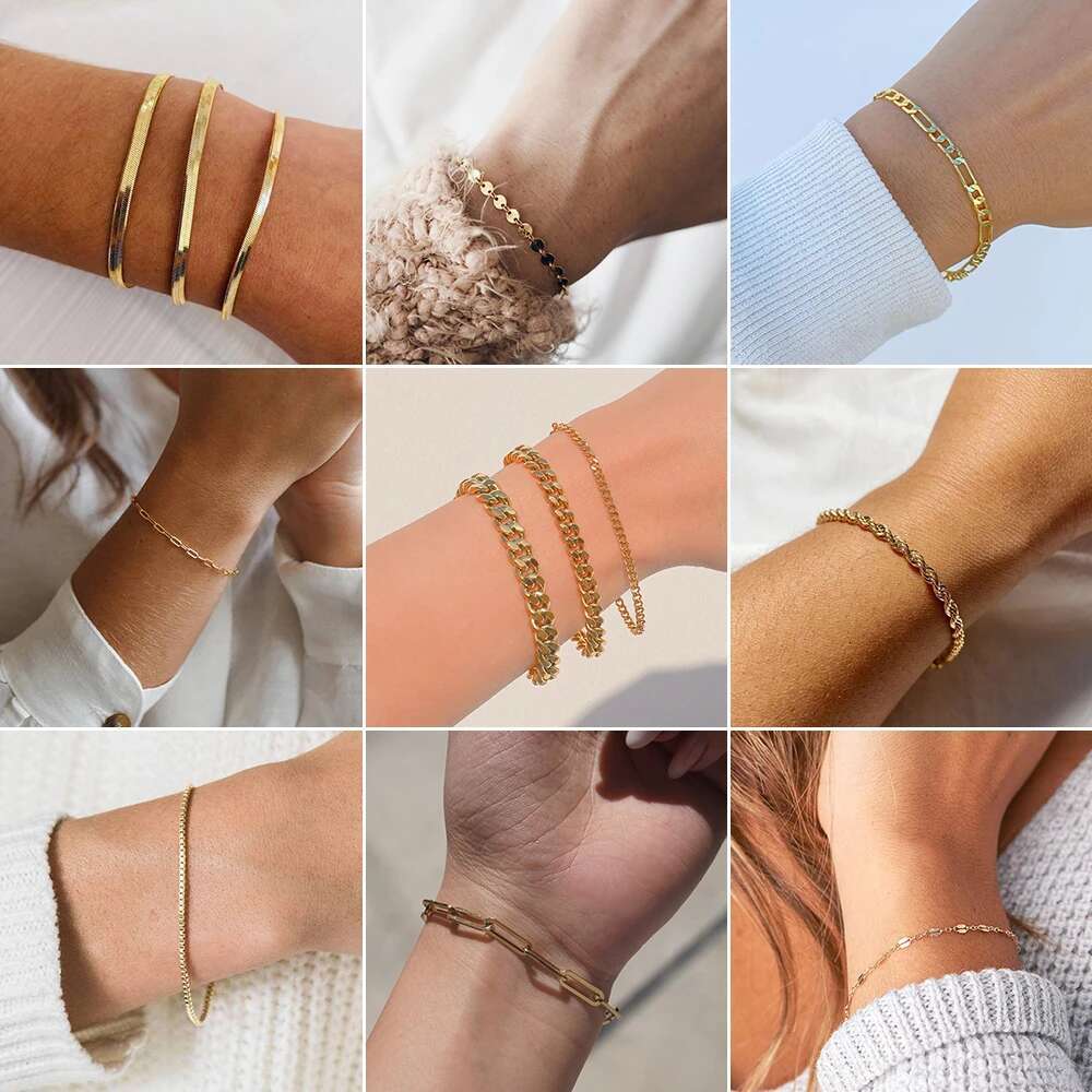 SUNIBI Classic Snake Bracelets for Women Trend Fashion Stainless Steel Cuban Chain Bracelet Trendy Woman Gifts Jewelry