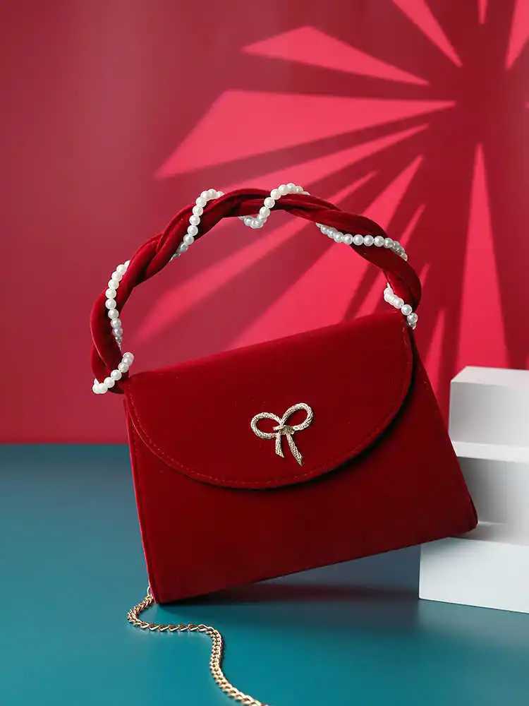 High-grade Red Womens Small Square Bags New Versatile Vintage Temperament Shoulder Crossbody Bags Elegant Brides Handbags Z250303