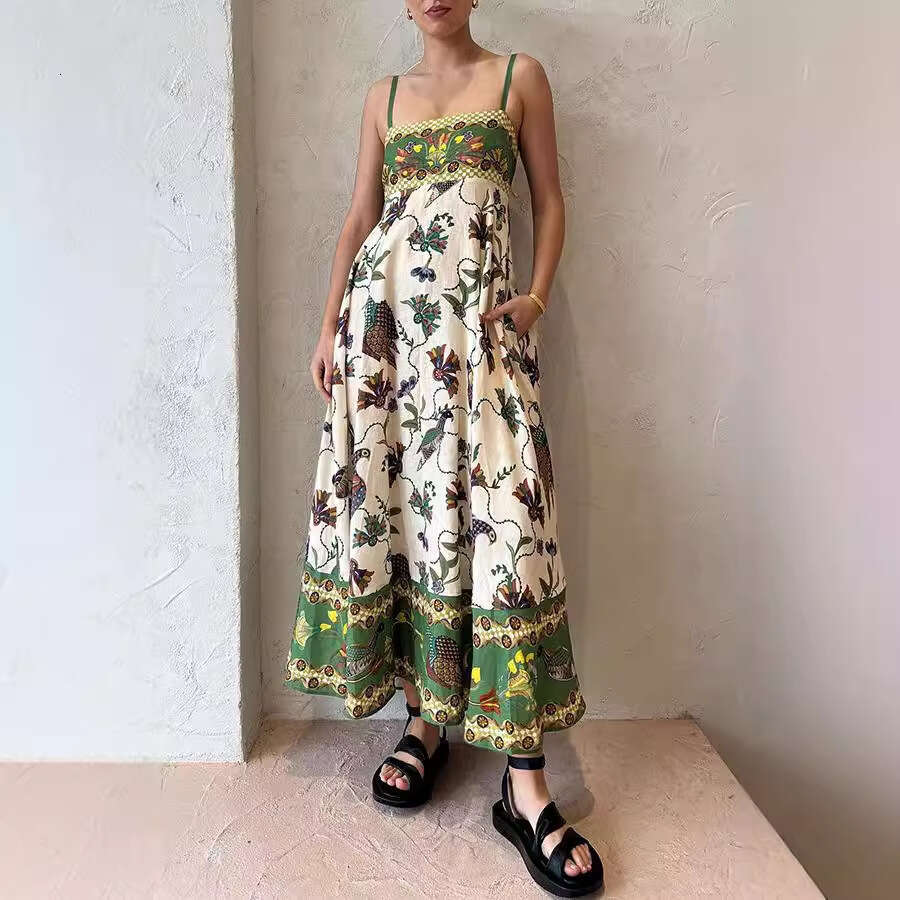 casual long women's suspender printed en 9-color large swing dress 2025 new style chic and elegant clothing